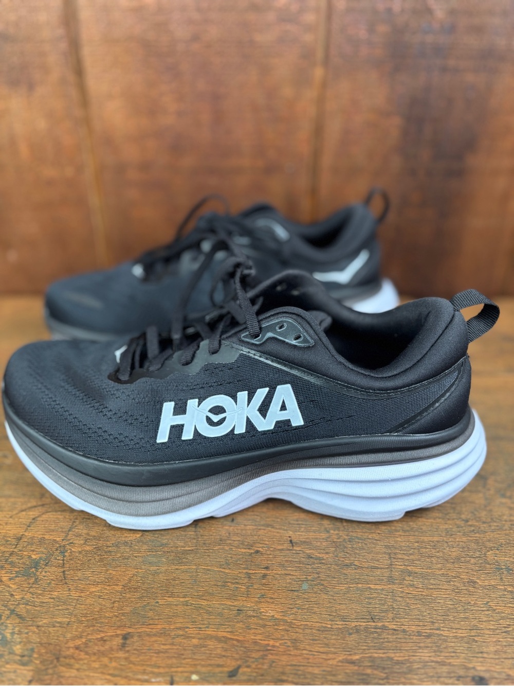 Hoka Clifton Black Running Sneakers with White Logo 9.5 D Wide